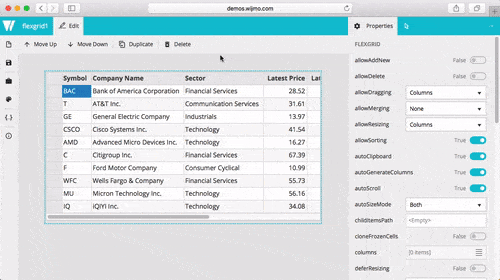 Web-based Wijmo Designer