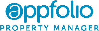 AppFolio Property Manager logo; blue font on a black background.