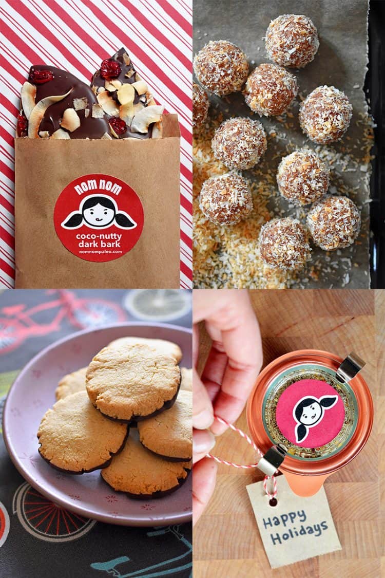 A collage go homemade paleo edible holiday gifts by Nom Nom Paleo