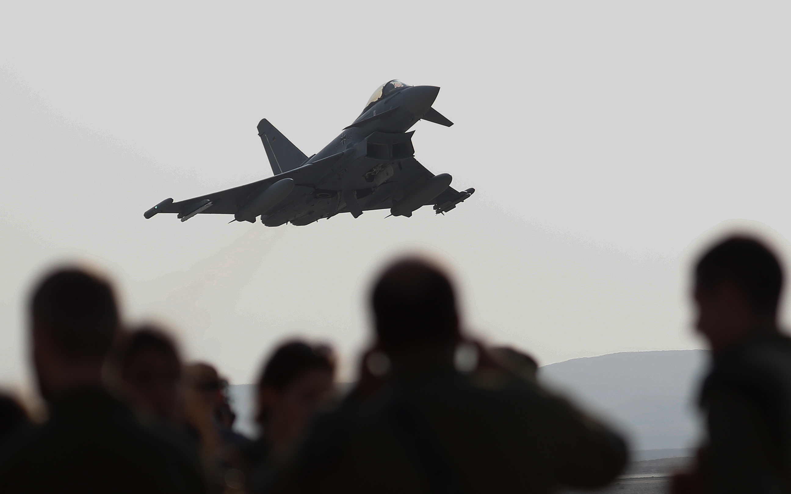 A German Eurofighter Typhoon takes off during the