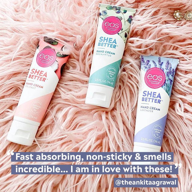 Who else gets dry hands during the winter? 🙋🏻 @theankitaagrawal is ready for the changing season with our new Shea Better Hand Creams! Check out our range of scents at the link in bio. 👏 &bull; 📷: @theankitaagrawal &bull; &bull; #eosawesome #makeitawesome #sheabetter #handcream #coconut #dryskin #hydrating #beauty #beautytime #beautyroutine #skincare #skincareroutine #beautytips #selfcare #skincaretips #skincareproducts #eosflavor #eosproducts