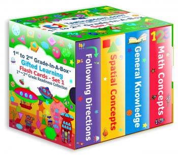 NEW Gifted Learning Flash Cards Bundle - 1st - 2nd Grade-in-A-Box. 1st to 2nd Grade Readiness Collection (Set 1) - Following Direction, Spatial Concepts, General Knowledge, and Math Concepts.