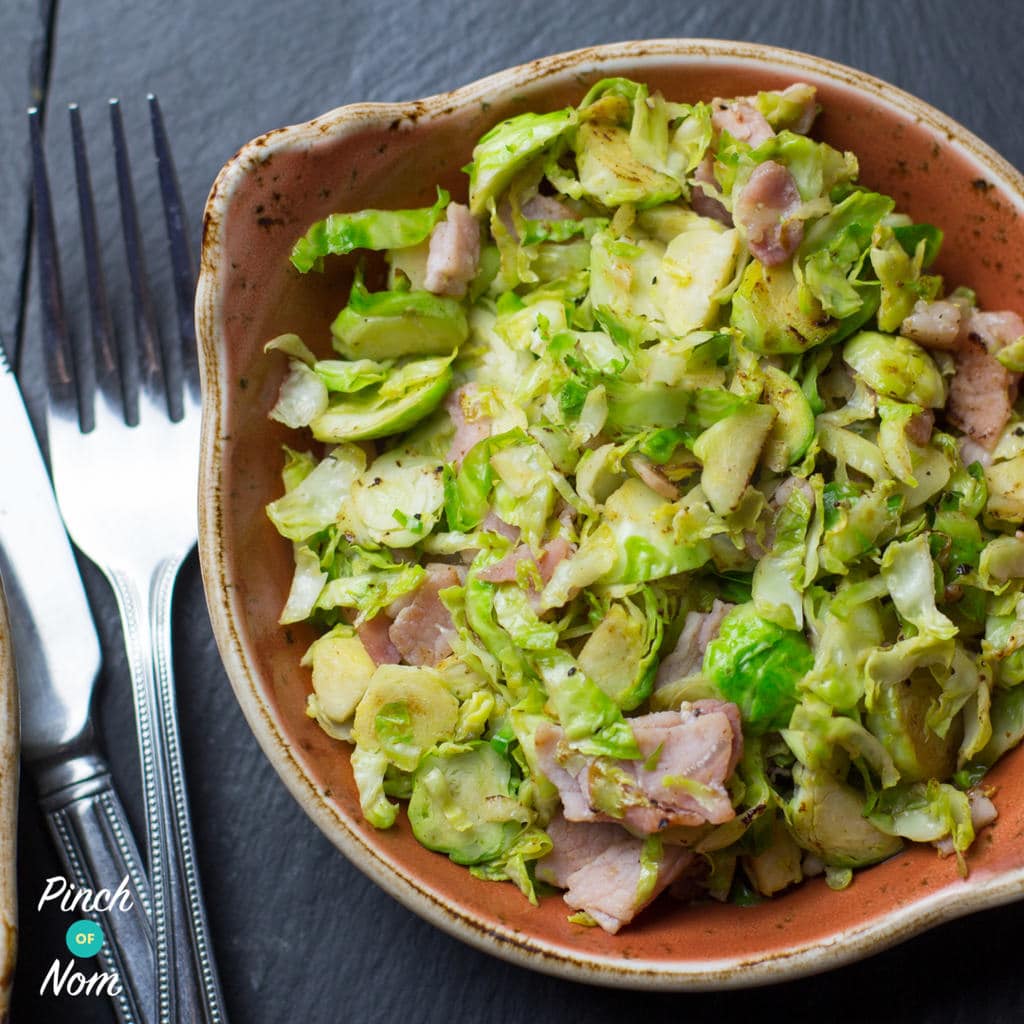 Brussels Sprouts with Bacon pinchofnom.com