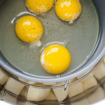 eggs and potatoes cook at the same time in the Instant Pot.