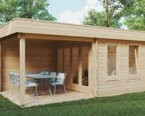 Gartenhaus mit Terrasse Lucas E 9m&sup2; / 44mm / 3 x 6 m