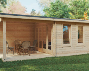 Gartenhaus mit Terrasse Nora E 9m&sup2; / 44mm / 3&times;6