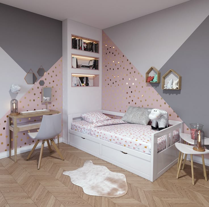 Contemporary pink white beige wood children's bedroom: Contemporary style inspiration
