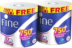 FINE Mega Roll Hand Towel 750 Sheets X 2 Ply, Pack of 2