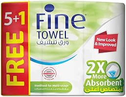 Fine Towel 2X More Absorbent Sterilized Tissue Rolls - Pack of 6 Rolls (6 x 60 Sheets x 2 Ply)