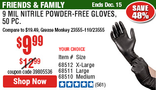 9 mil Nitrile Powder-Free Gloves Medium, 50 Pc.
