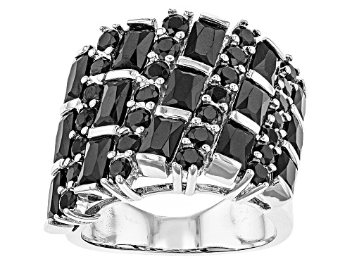 3.48ctw Rectangular Octagonal And Round Black Spinel Sterling Silver Band Ring - Size 6