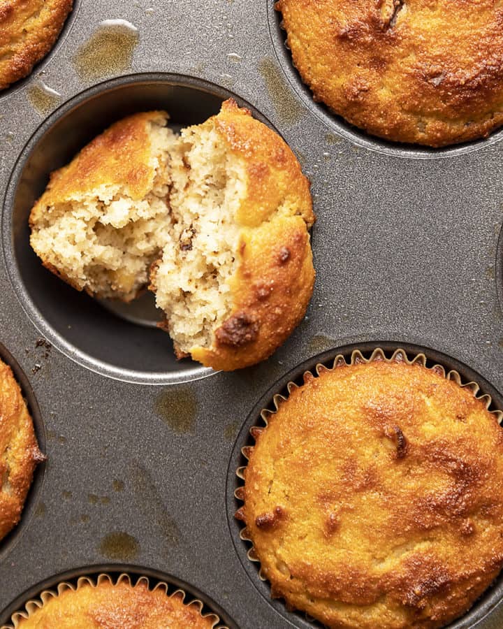 banana bread muffins in a muffin tin