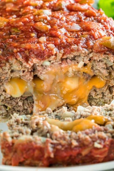 melting cheese in Mexican Meatloaf slice