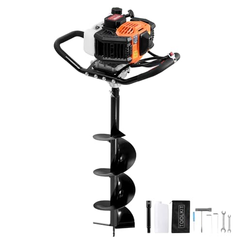 VEVOR Tari&egrave;re &agrave; Essence, 52 CC, Tari&egrave;re Thermique de Plantation 1450 W avec Foret 200 mm, 1 Tige d'Extension, Tari&egrave;re Spirale Moteur Puissant, pour Plantes Jardin, Jardinage, Planter, Creuser de Trous