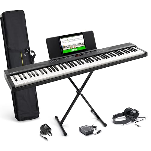 Alesis Clavier piano 88 touches avec 480 sons, haut-parleurs, MIDI USB, sac de transport, support, casque, p&eacute;dale et leçons pour d&eacute;butants