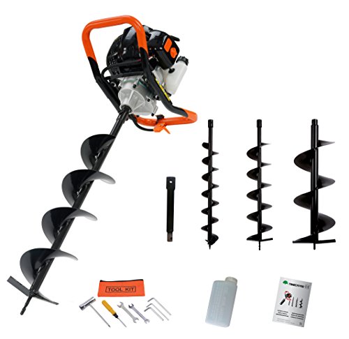 TARI&Egrave;RE THERMIQUE, FOREUSE 52 CC AVEC 3 FORETS 100, 150, 200 MM + RALLONGE 30 CM