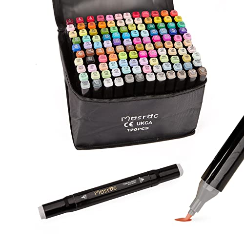 Mosrac Feutre a Alcool Twinmarkers 121 Couleurs Marqueurs，Permanents Coloriage Pour Adultes Enfants, Pinceau Professionnel Dessin Double T&ecirc;te Pro Plus Blender Incolore