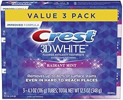Crest 3D White Toothpaste Radiant Mint (3 Count of 4.1 oz Tubes), 12.3 oz (Packaging May Vary)