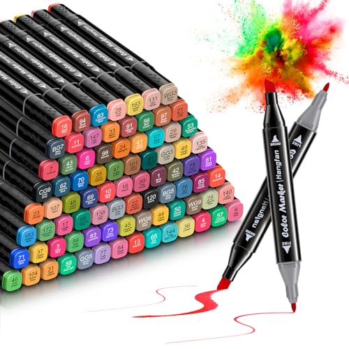 hangfan 84 Couleurs Feutre a Alcool, Feutres Alcool Double Pointe, Twinmarkers Set, Marqueur Alcool S&eacute;chage Rapide En Une Seconde, pour Artistes Dessin
