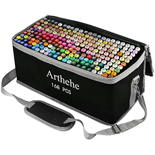 ARTHEHE 168 Couleurs Feutre Alcool Professionnel Feutre a Alcool Marqueurs de Dessin Twinmarkers(168 Stylos)