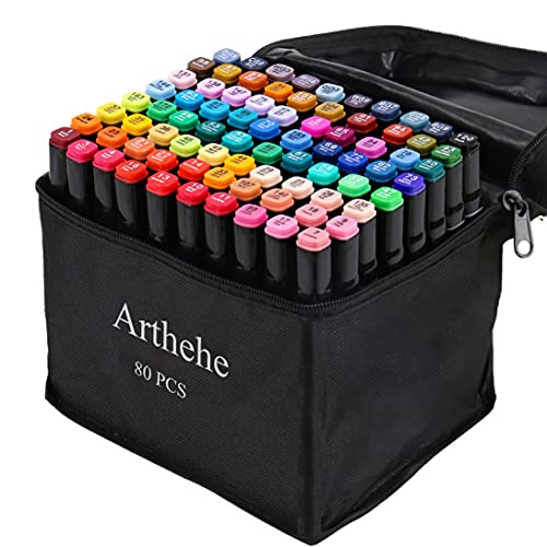 ARTHEHE Feutre a Alcool 80 Couleurs Marqueurs de Dessin Pour Adultes Peinture, Griffonnages Enfants, Animation Art Esquisse, Cadeau Parfait Pour les D&eacute;butants en Peinture
