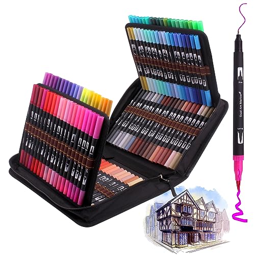 Laconile Feutres Coloriage Enfants Adulte &agrave; Double Pointe Fine et Pinceau, 120 Stylos Feutre Aquarelle pour Calligraphie, Dessin, Croquis, Livre de Coloriage