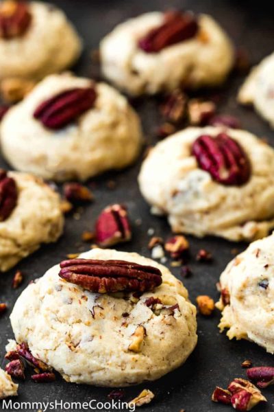 Eggless Butter Pecan Cookies over a slate surface