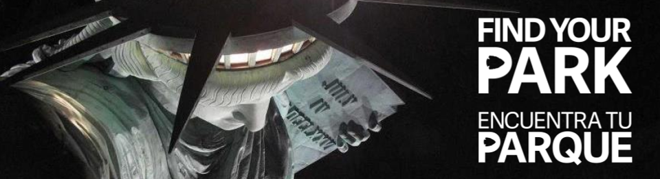 Statue of Liberty's crown with Find Your Park text superimposed