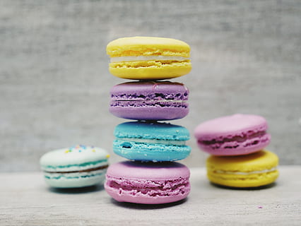 bake, pastry, baking, cooking, cook, food, dessert, sweets, colorful, multi colored, macaroon, sweet food, stack, variation, food and drink, sweet, indulgence, choice, freshness, table, no people, close-up, temptation, indoors, ready-to-eat, still life, unhealthy eating, french food, purple, 2K, CC0, public domain, royalty free