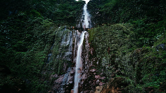 time lapse photography, waterfalls, nature, landscape, mountain, travel, adventure, woods, forest, green, plant, trees, water, falls, waterfall, motion, beauty in nature, no people, scenics, long exposure, outdoors, tree, scenics - nature, flowing water, land, green color, growth, blurred motion, non-urban scene, lush foliage, foliage, rainforest, flowing, power in nature, falling water, 5K, CC0, public domain, royalty free