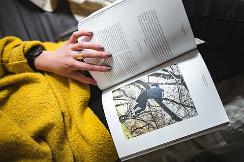 young, woman reading, magazine, bed, in bed, caucasian, female, woman, interior, relax, read, reading, time, lifestyle, bedroom, sweater, yellow sweater, people, women, one Person, holding, outdoors, one woman only, only women, human hand, adults only, adult, indoors, publication, real people, book, education, high angle view, midsection, activity, hand, learning, close-up, human body part, leisure activity, day, studying, finger, 5K, CC0, public domain, royalty free
