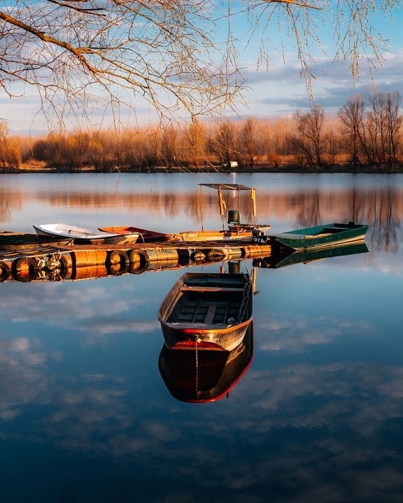 harbor, landscape, majestic, boats, twilight, fishing boat, motorboat, water, lake, reflection