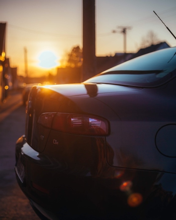 modern, luxury, car, bumper, sunrays, sunlight, sunset, backlight, automobile, transport