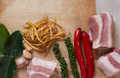 The ingredients for cooking the stir-fry spicy belly pork