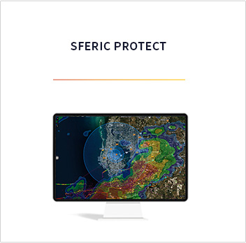 Sferic Protect complete weather solution showing Sferic Maps on a computer monitor with the words