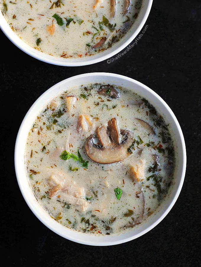 This Thai-inspired Coconut Chicken Soup Recipe makes a wonderful bowl of soup with the flavor combination of ginger, lemongrass, coconut milk and a bit of spice.