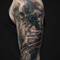 Awesome skeleton tattoo on shoulder