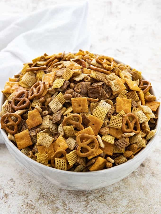 chex mix in bowl