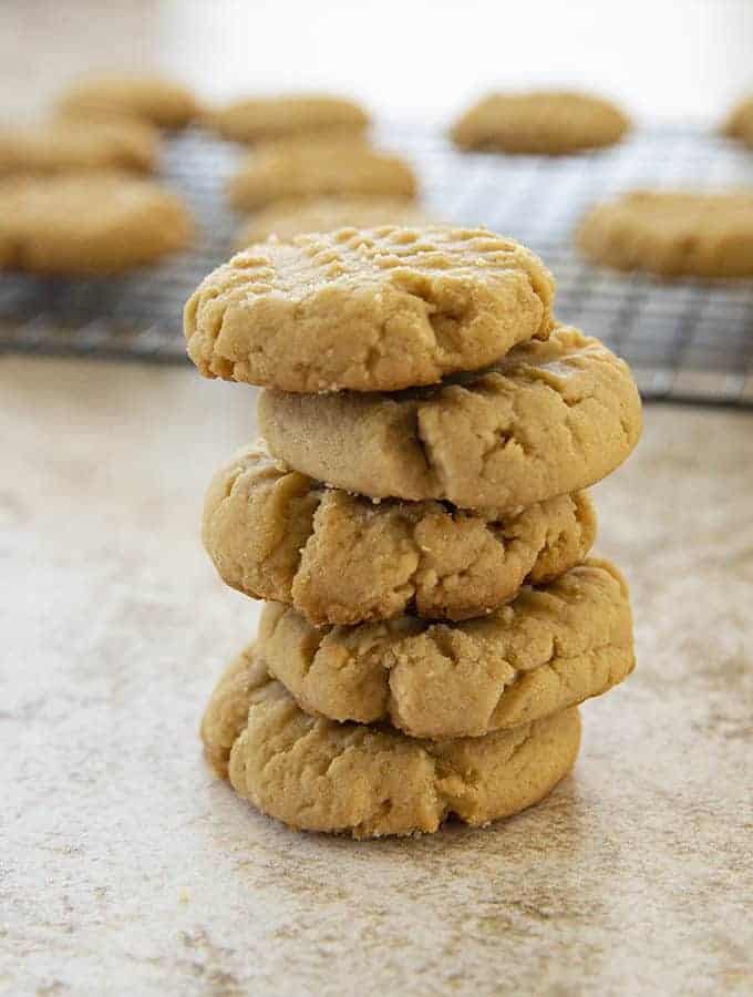 peanut butter cookies in a stack