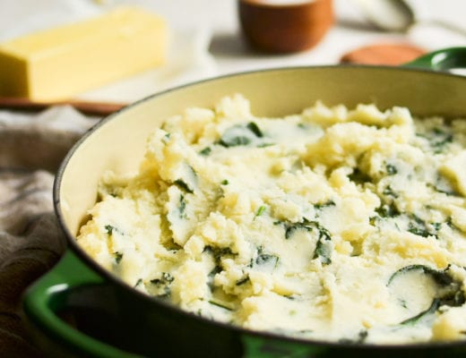 Irish colcannon in a green pot