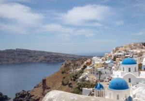 view of Santorini's Icon blue domes