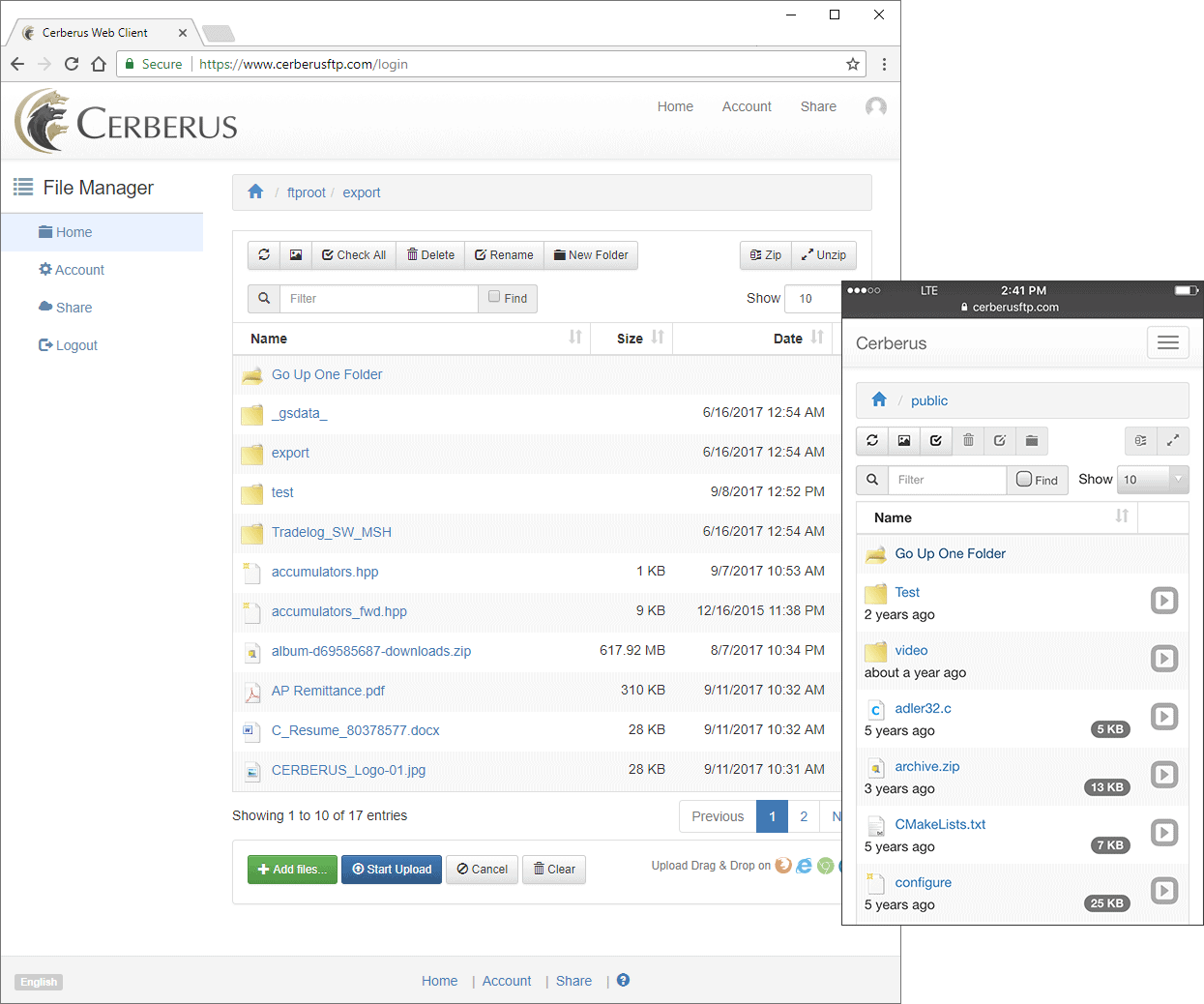 Cerberus FTP Server 9.0 Desktop and Mobile Web Client