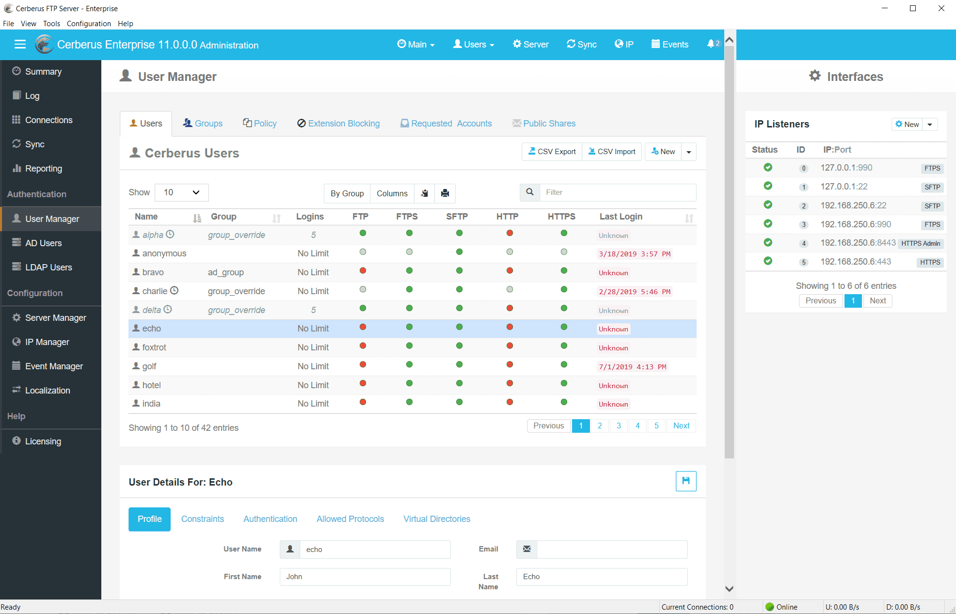 Cerberus FTP Server Desktop User Manager