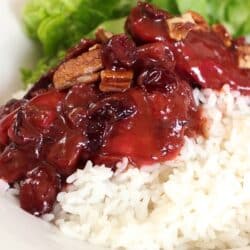 Cranberry Chicken over white rice with salad on the side.