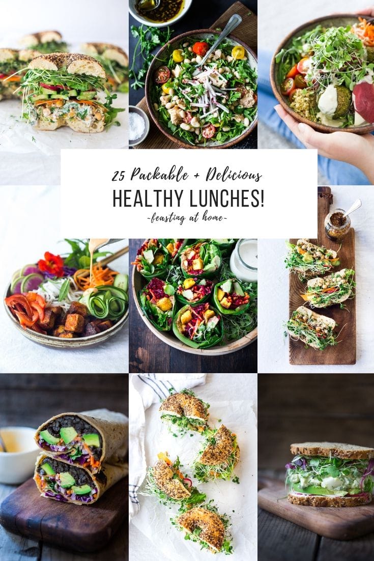 25 Delicious Healthy Lunches! Make these ahead for the busy work week! Vegan adaptable! #healthylunches #veganlunches #healthylunchrecipes