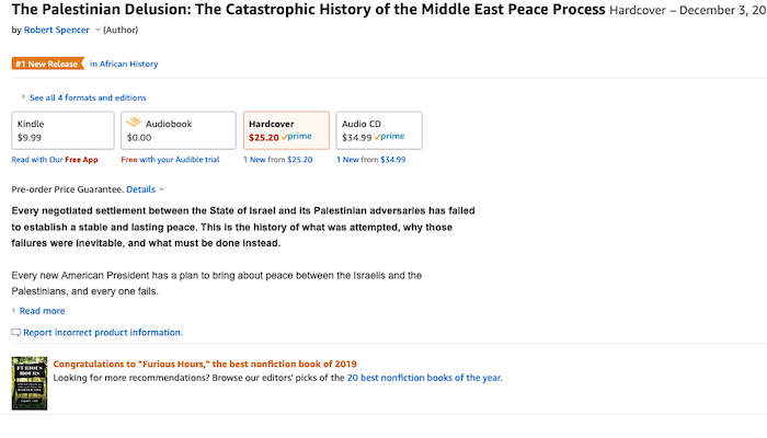 Over a week before release, The Palestinian Delusion is &ldquo;#1 New Release in African History&rdquo; (Yes, &ldquo;African&rdquo;)