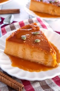 Slice of Pumpkin Flan on a plate