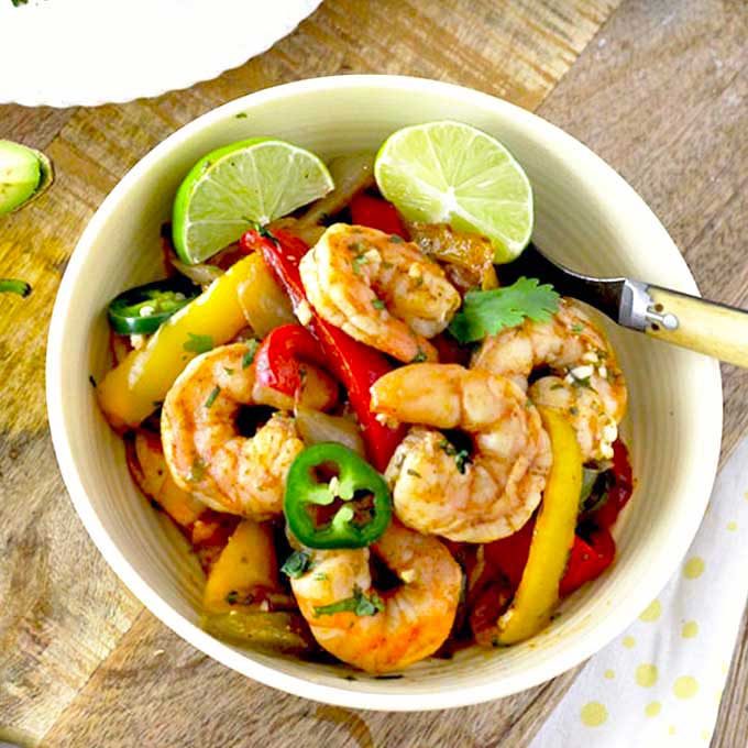 Shrimp Fajitas served in a bowl