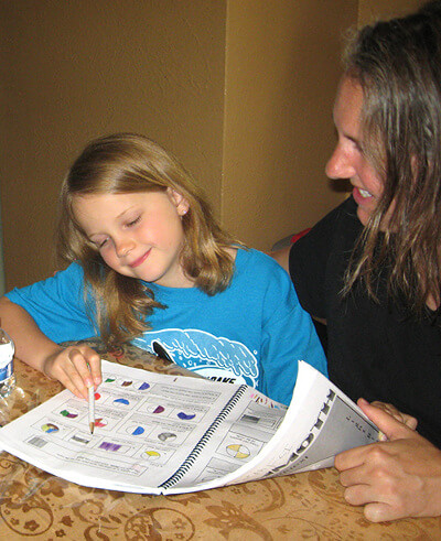 Mother helping child with math