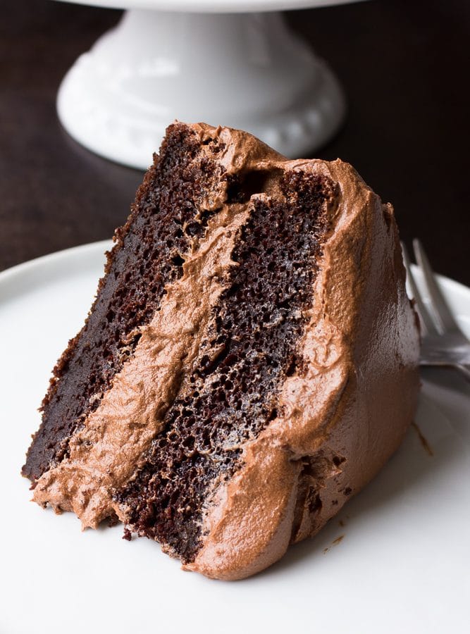slice of vegan chocolate cake on a plate